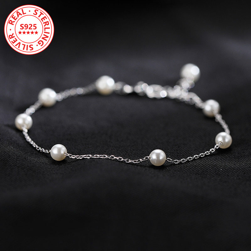 925 Silver Shell Bead Bracelet Platinum Plated